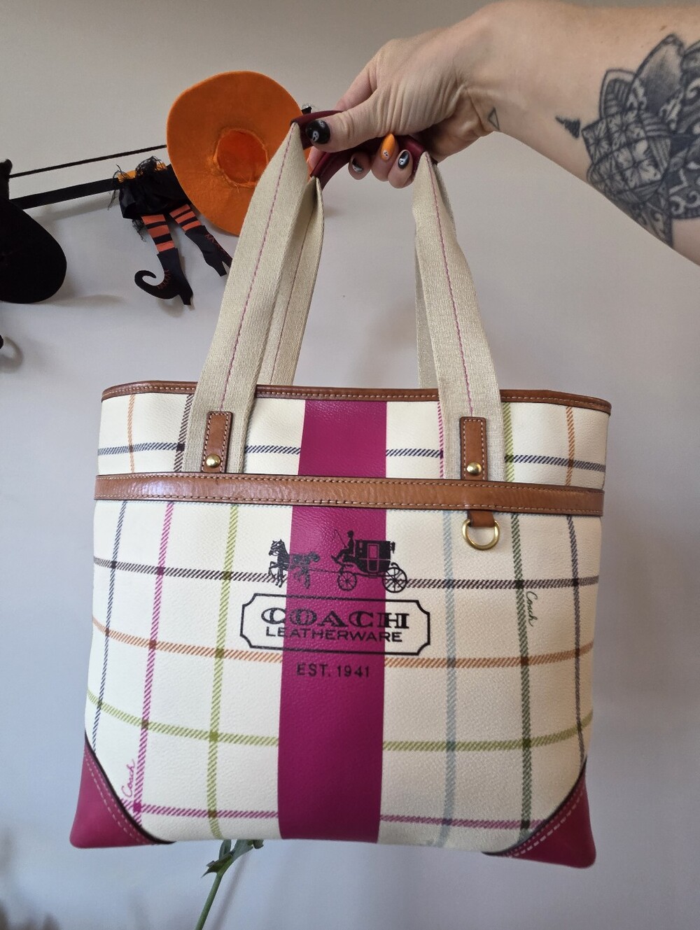2008 Coach 12220 Heritage Stripe Tattersall Tote